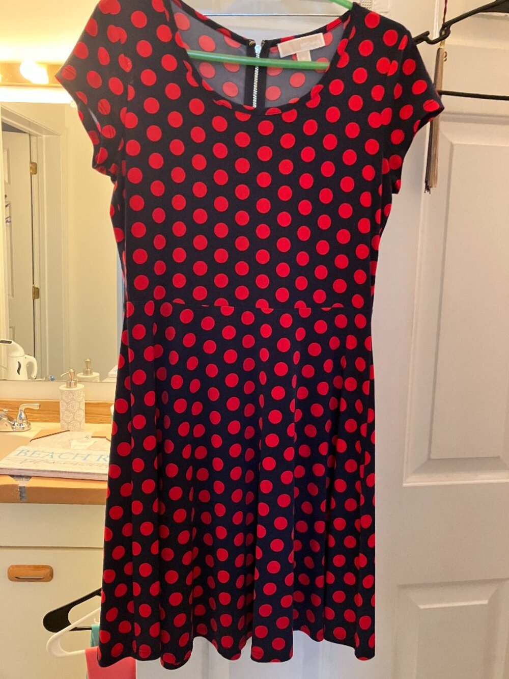 Michael Kors polka dot min dress, red and navy blue size M